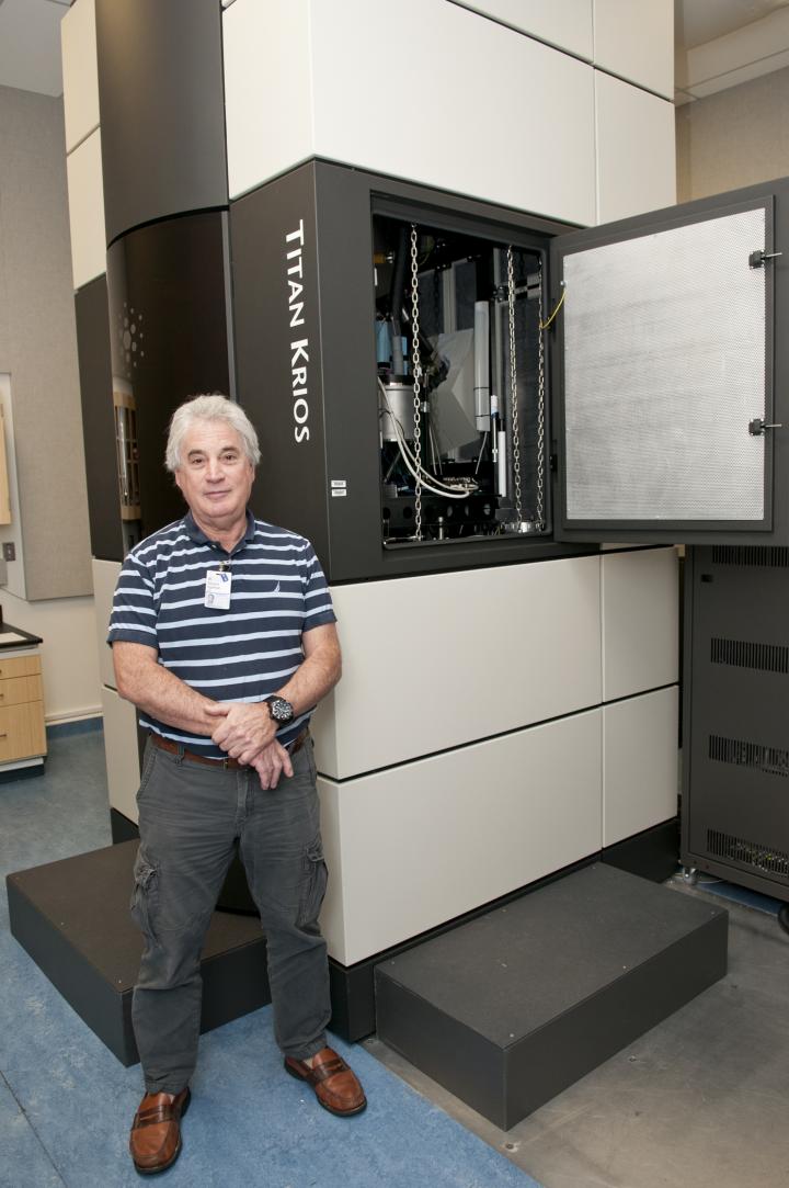 Edward H. Egelman, Ph.D., and UVA's Titan Krios microscope.