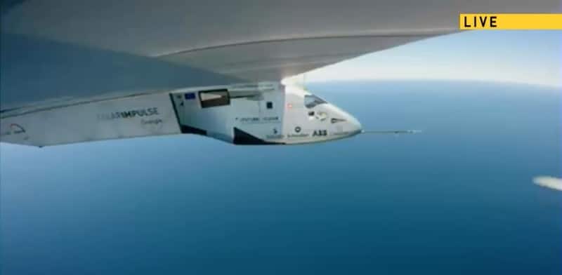 Solar Impulse 2 as it crosses the Atlantic, in a still from the live feed