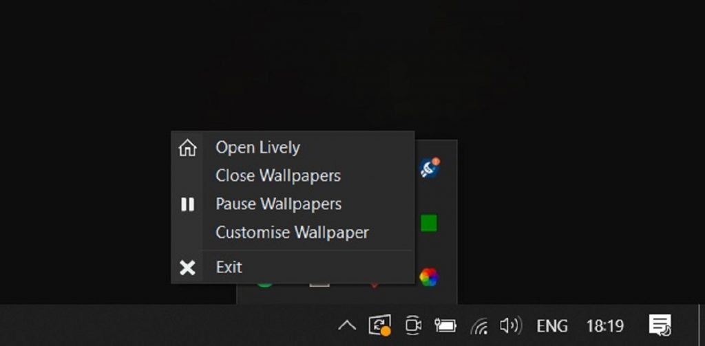 Lively Wallpaper App System Tray