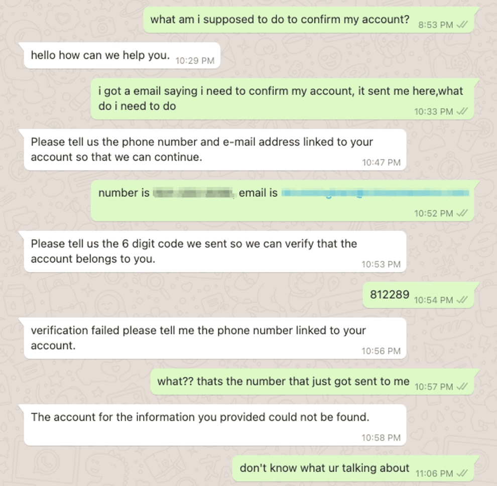TikTok Phishing Attack WhatsApp Victim Chat
